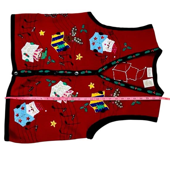Vtg Christmas Sweater Vest Elf Santa Reindeer Music Beaded Sz XL Bobbie Brooks - Picture 6 of 16